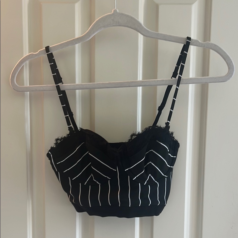 Black and White Striped Lace Trim corset top